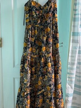 alahna tie strap sage floral maxi dress Amoris T871 Floral A-Line Gown With Modest Cowl Neckline and Scarf Sage / 3XL